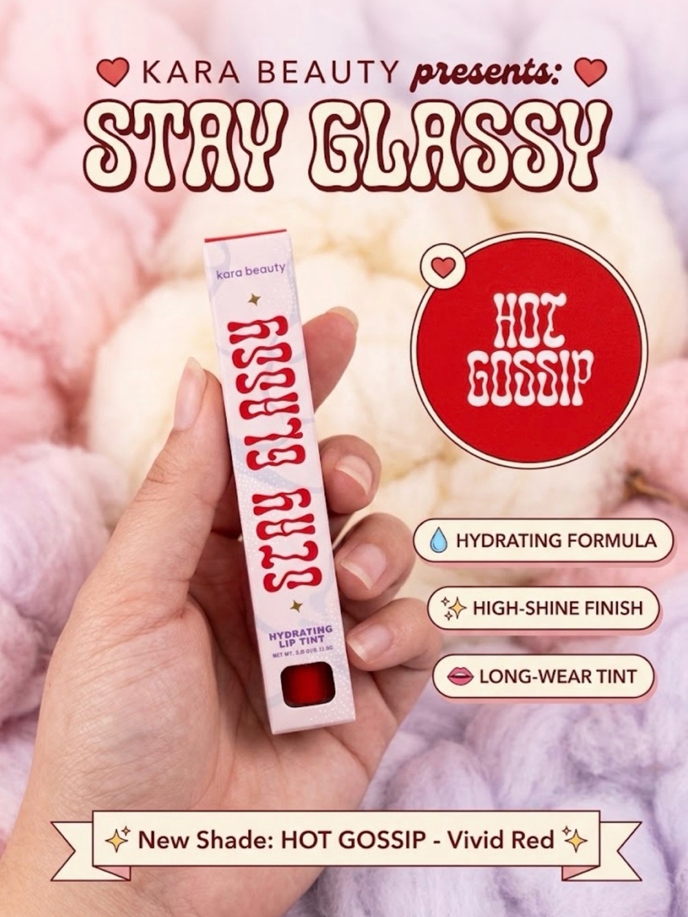 Kara Beauty Stay Glassy Hydrating Lip Tint — Hot Gossip (Vivid Red)